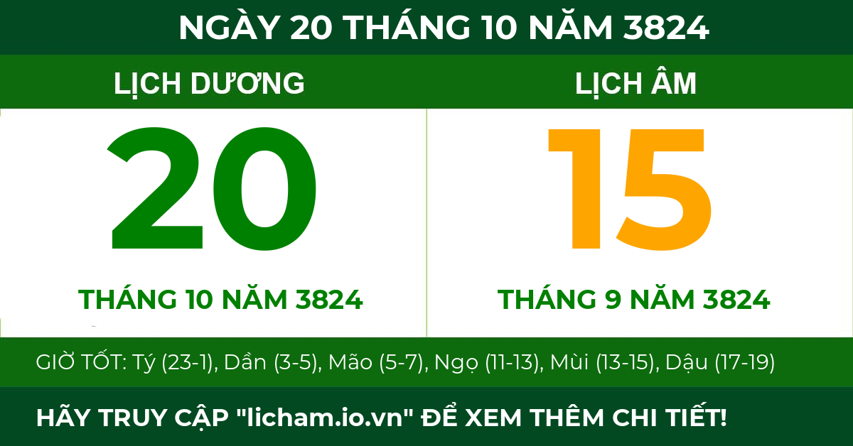lịch âm ngày 20 tháng 10 năm 3824