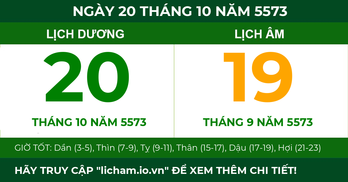 lịch âm ngày 20 tháng 10 năm 5573