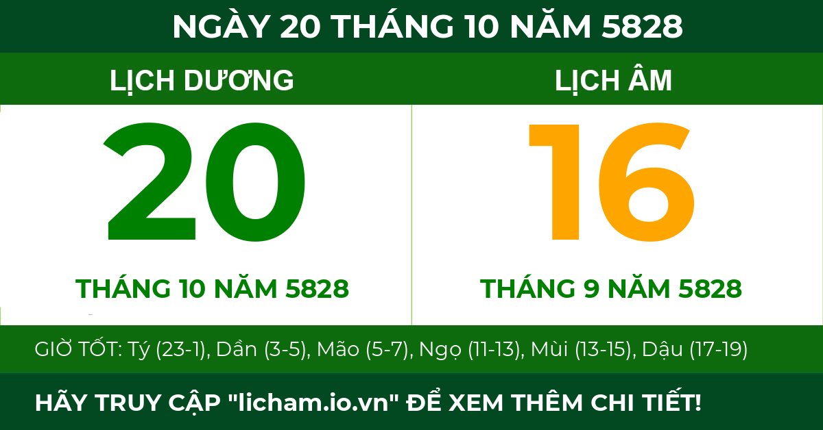 lịch âm ngày 20 tháng 10 năm 5828