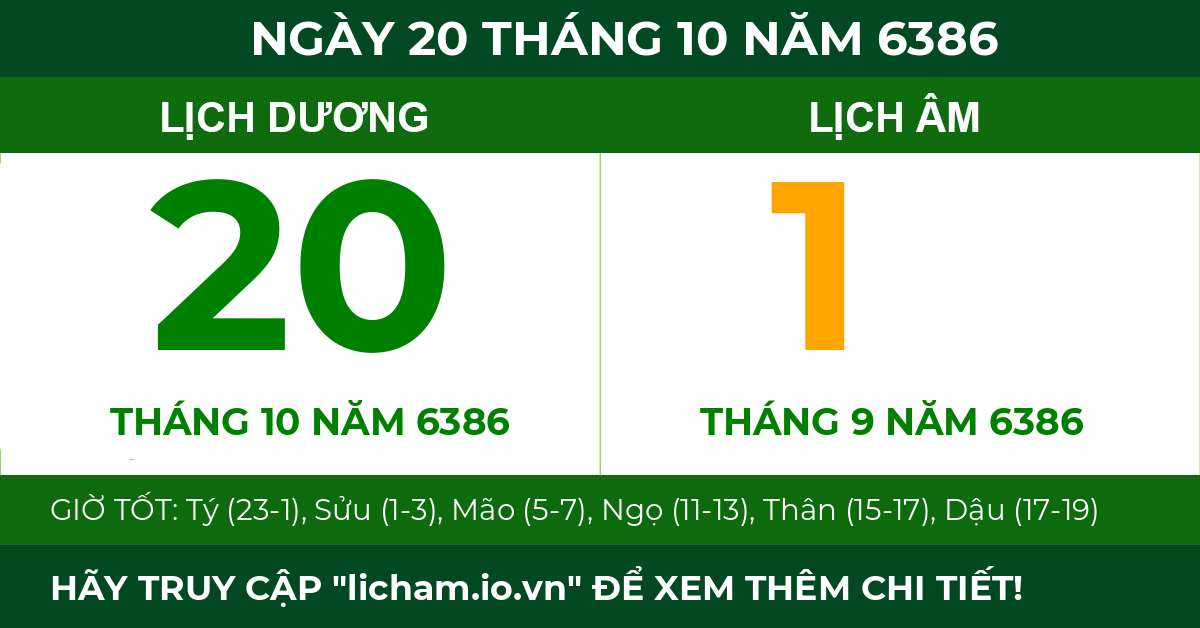 lịch âm ngày 20 tháng 10 năm 6386