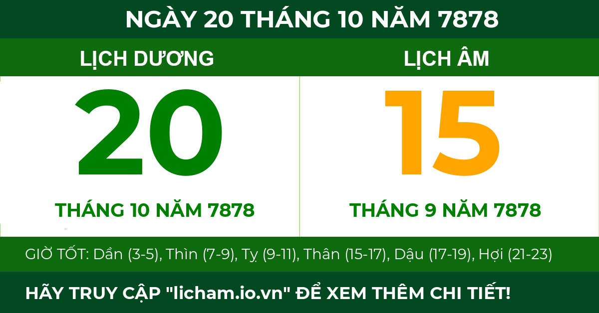 lịch âm ngày 20 tháng 10 năm 7878