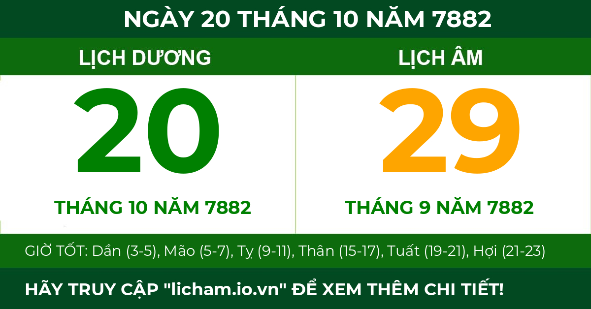 lịch âm ngày 20 tháng 10 năm 7882