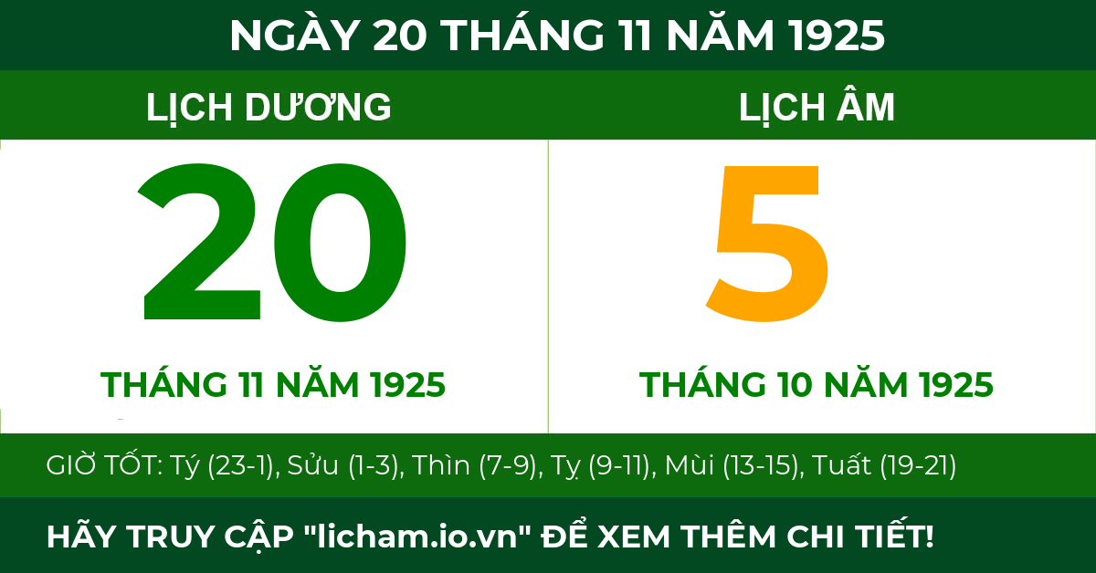 lịch âm ngày 20 tháng 11 năm 1925