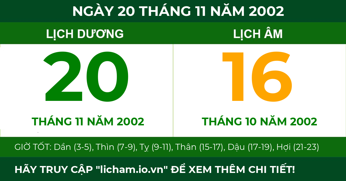 lịch âm ngày 20 tháng 11 năm 2002