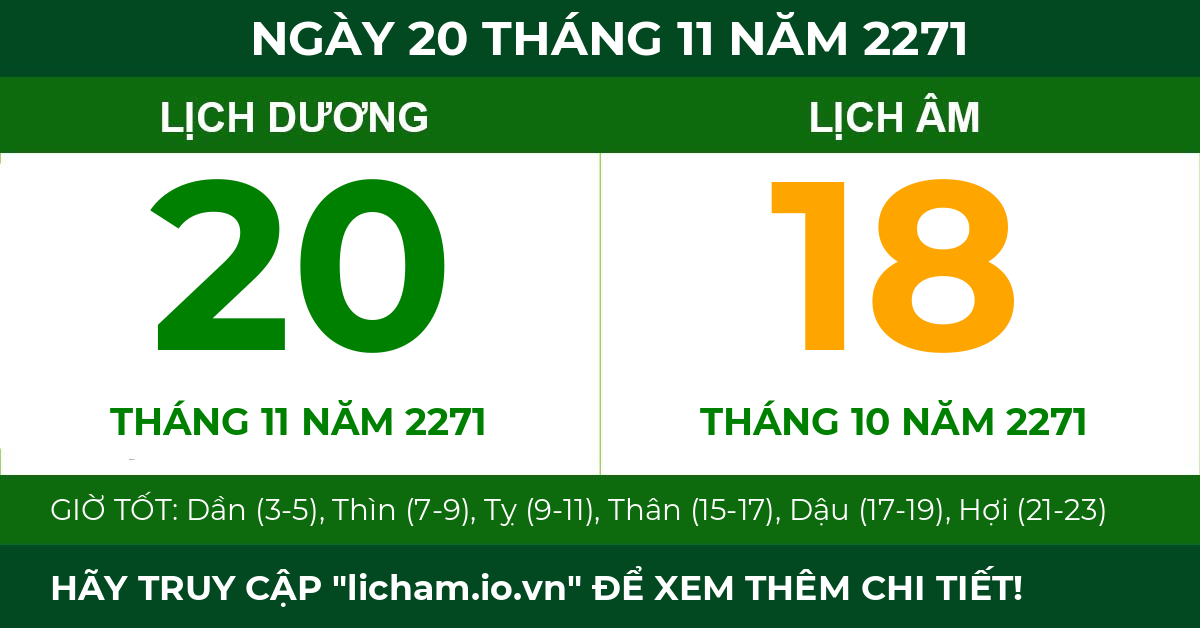 lịch âm ngày 20 tháng 11 năm 2271