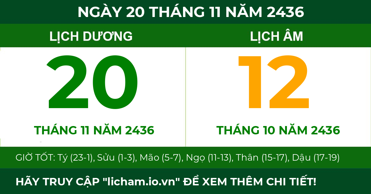 lịch âm ngày 20 tháng 11 năm 2436