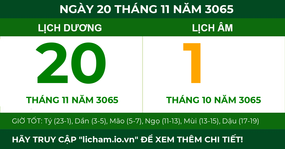 lịch âm ngày 20 tháng 11 năm 3065