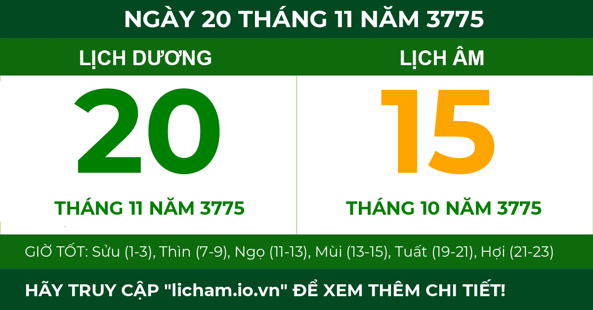 lịch âm ngày 20 tháng 11 năm 3775