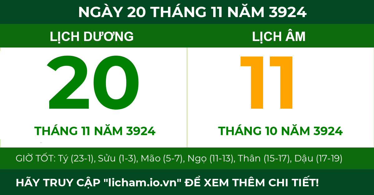 lịch âm ngày 20 tháng 11 năm 3924