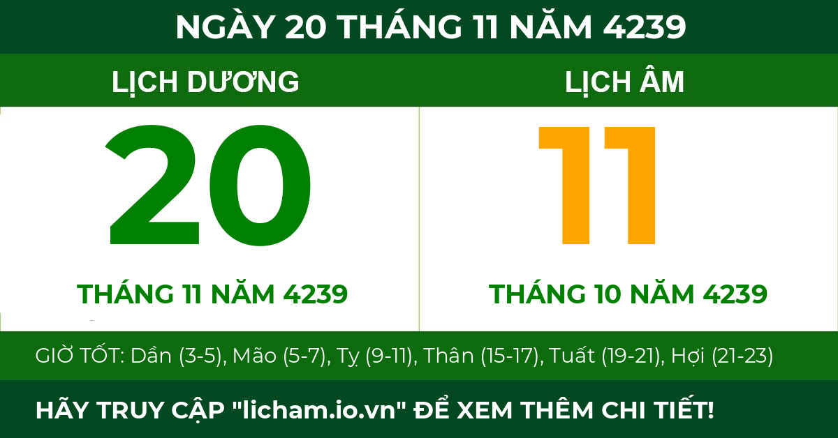 lịch âm ngày 20 tháng 11 năm 4239
