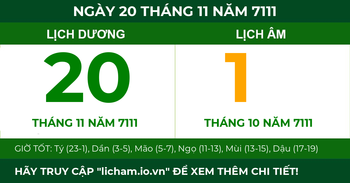 lịch âm ngày 20 tháng 11 năm 7111