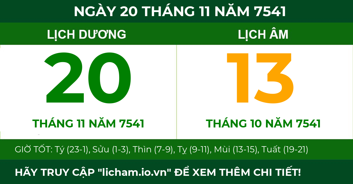 lịch âm ngày 20 tháng 11 năm 7541