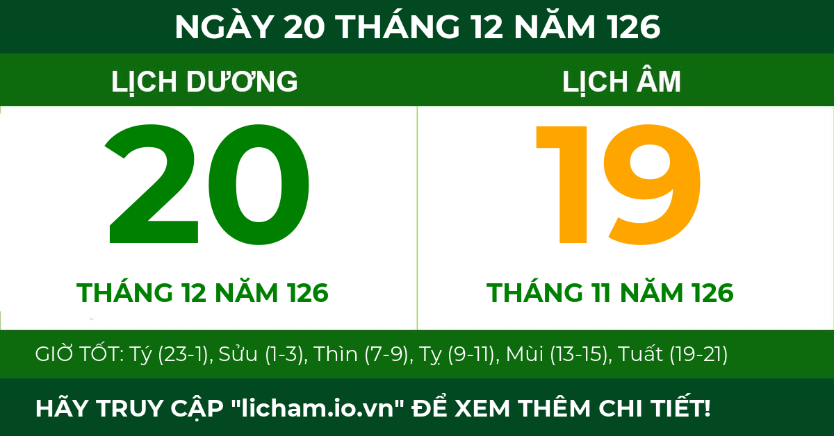 lịch âm ngày 20 tháng 12 năm 126