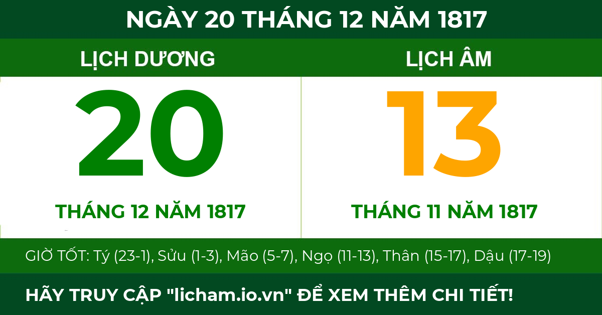 lịch âm ngày 20 tháng 12 năm 1817
