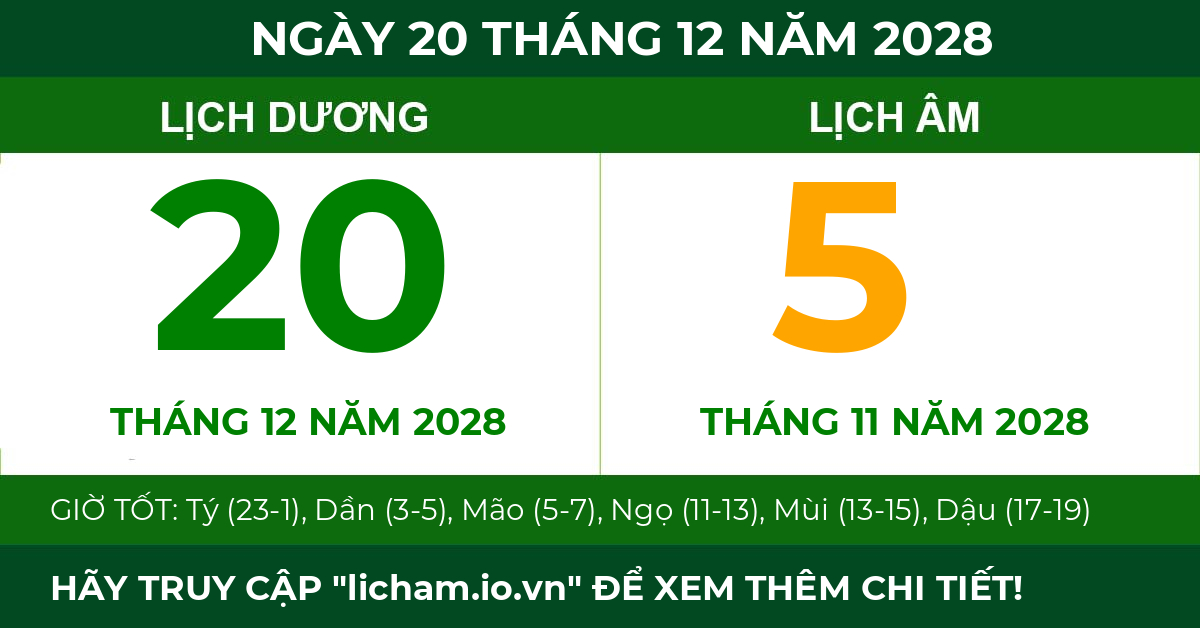 lịch âm ngày 20 tháng 12 năm 2028