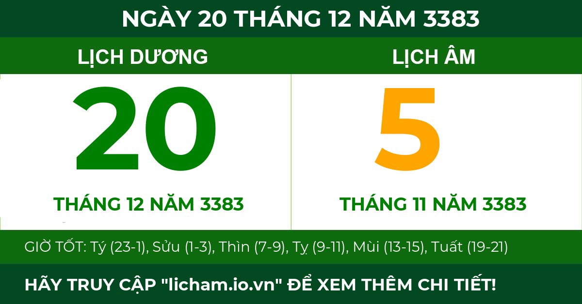 lịch âm ngày 20 tháng 12 năm 3383
