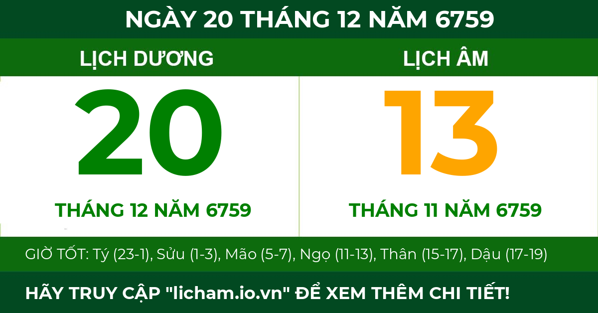 lịch âm ngày 20 tháng 12 năm 6759