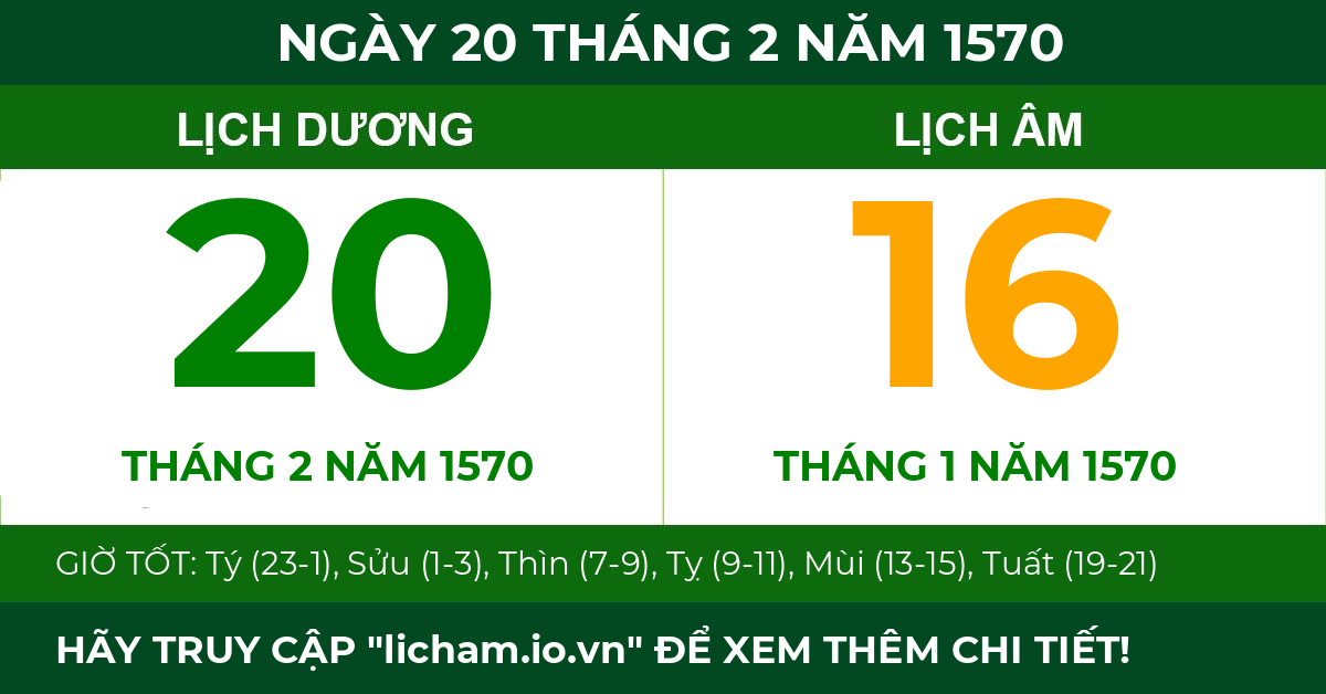 lịch âm ngày 20 tháng 2 năm 1570
