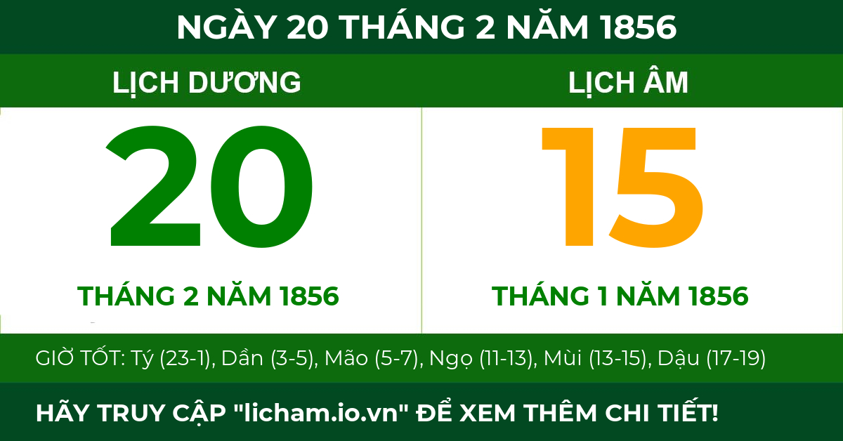 lịch âm ngày 20 tháng 2 năm 1856