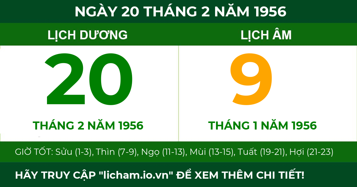 lịch âm ngày 20 tháng 2 năm 1956