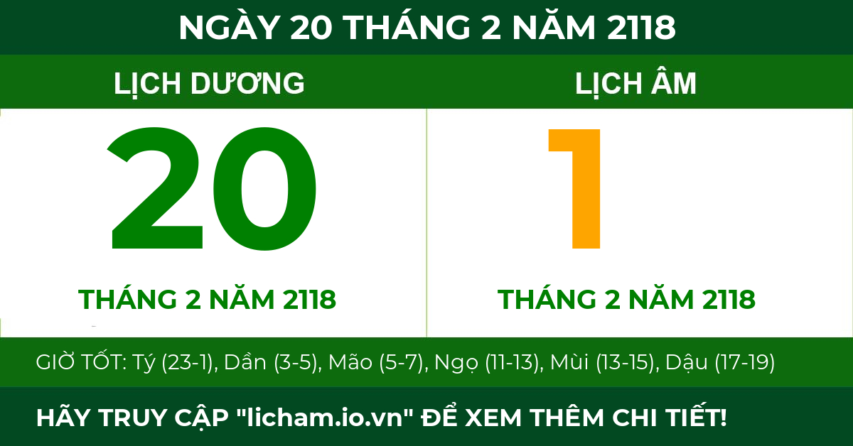 lịch âm ngày 20 tháng 2 năm 2118