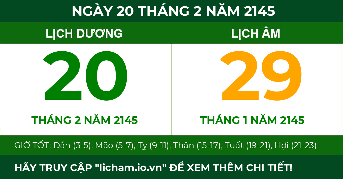 lịch âm ngày 20 tháng 2 năm 2145