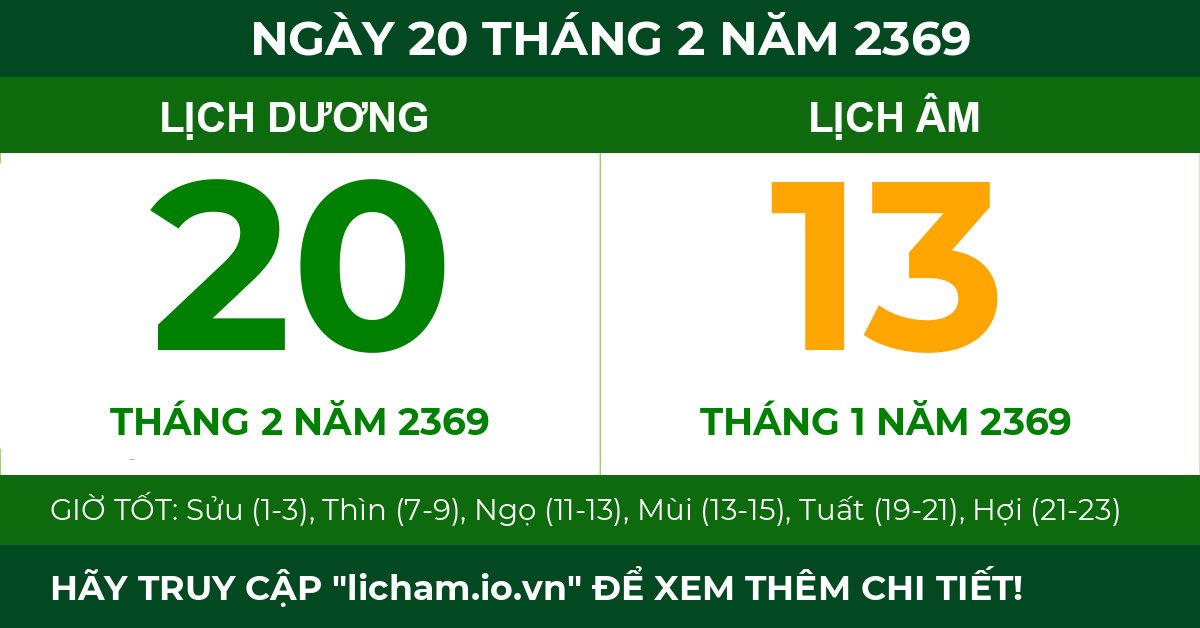 lịch âm ngày 20 tháng 2 năm 2369