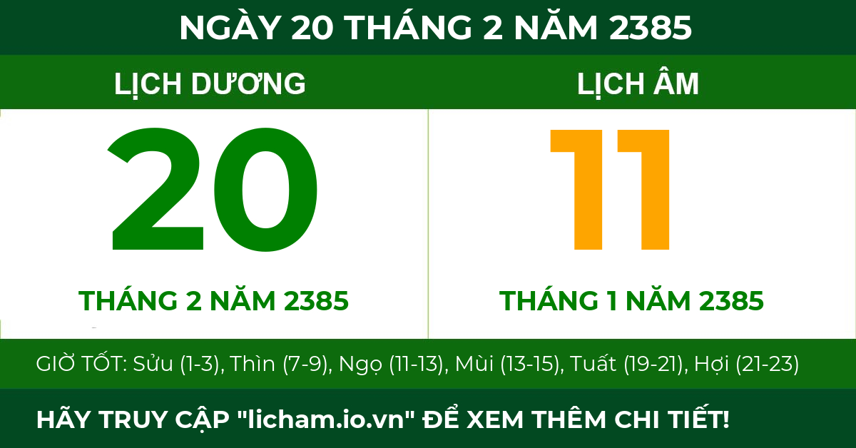 lịch âm ngày 20 tháng 2 năm 2385
