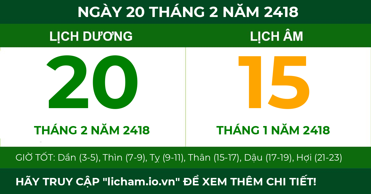 lịch âm ngày 20 tháng 2 năm 2418