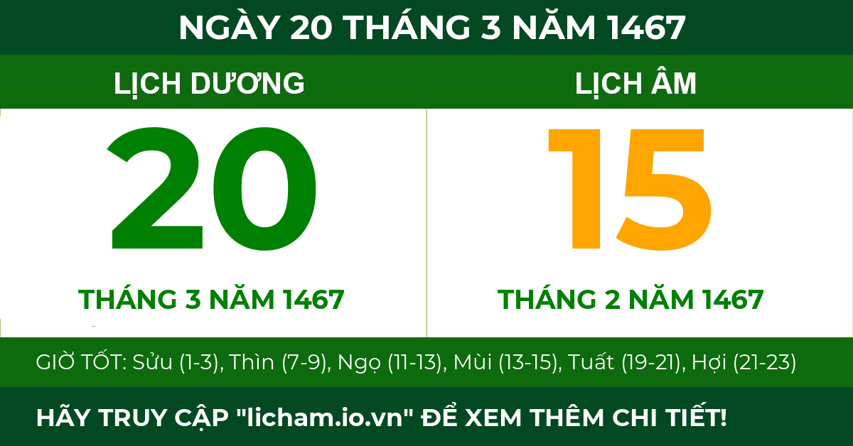 lịch âm ngày 20 tháng 3 năm 1467