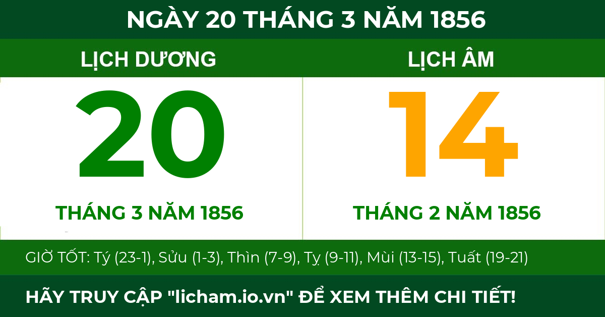 lịch âm ngày 20 tháng 3 năm 1856