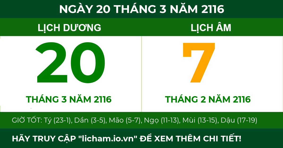lịch âm ngày 20 tháng 3 năm 2116