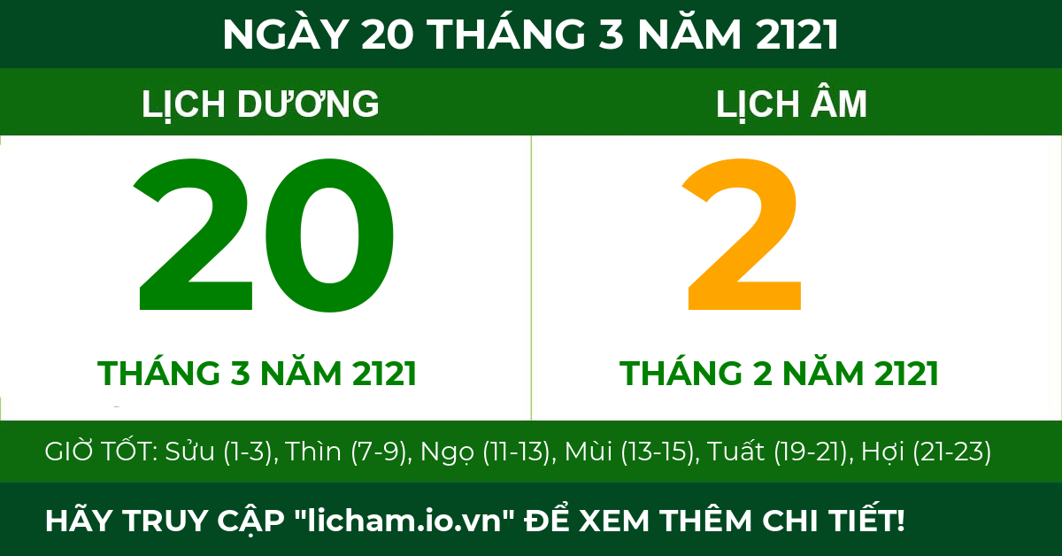 lịch âm ngày 20 tháng 3 năm 2121