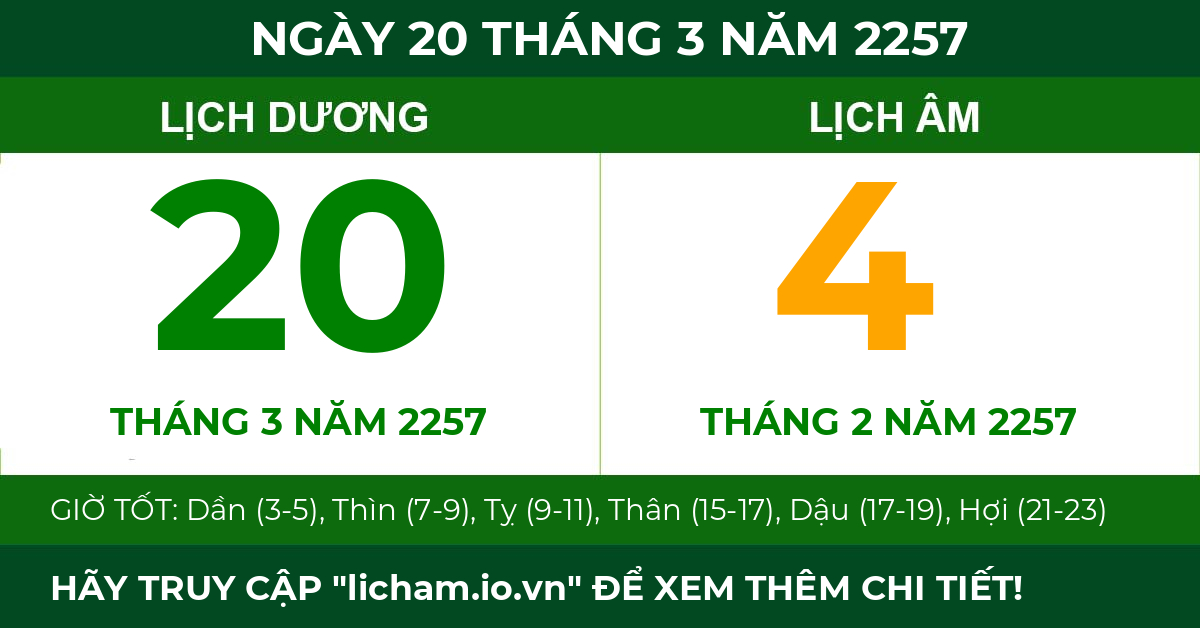 lịch âm ngày 20 tháng 3 năm 2257