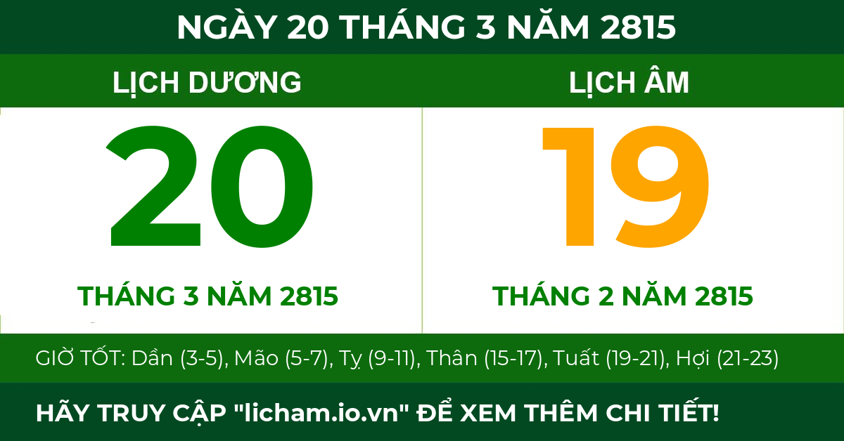 lịch âm ngày 20 tháng 3 năm 2815