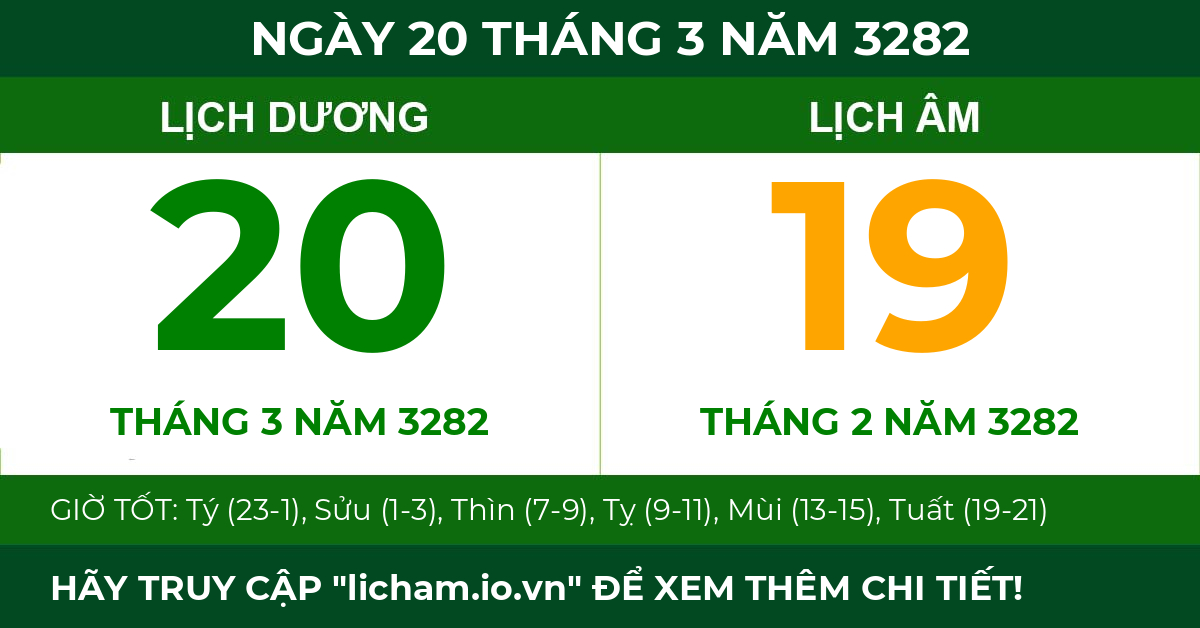 lịch âm ngày 20 tháng 3 năm 3282