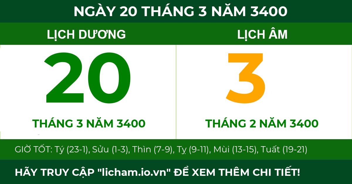 lịch âm ngày 20 tháng 3 năm 3400