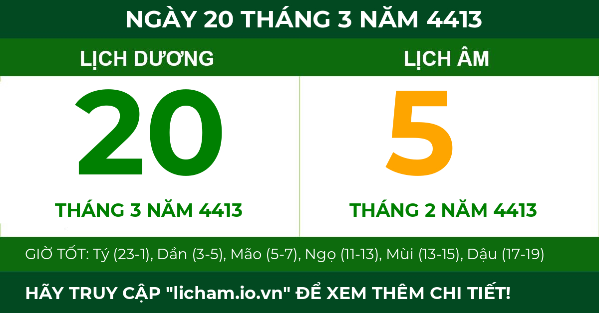 lịch âm ngày 20 tháng 3 năm 4413