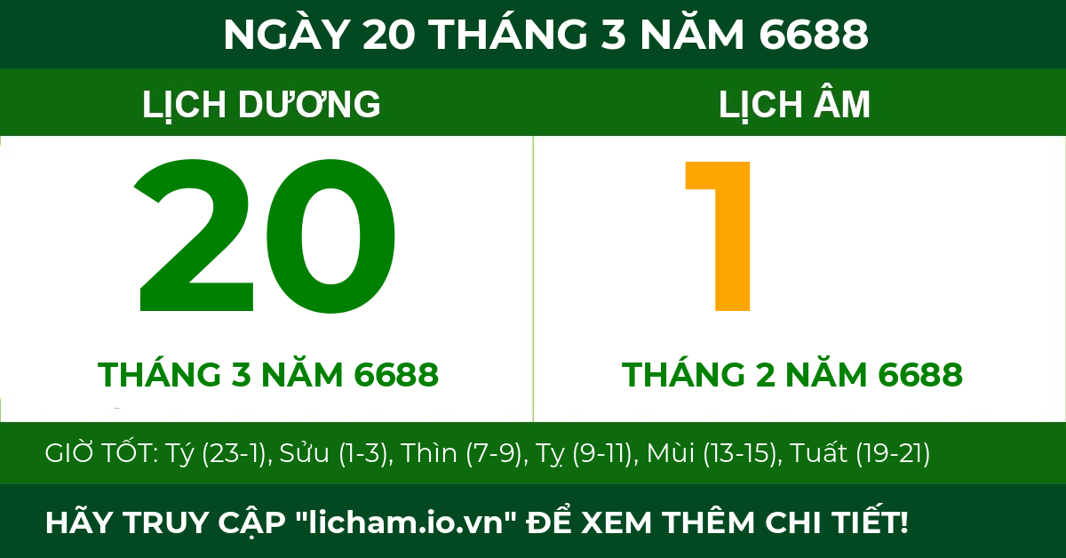 lịch âm ngày 20 tháng 3 năm 6688