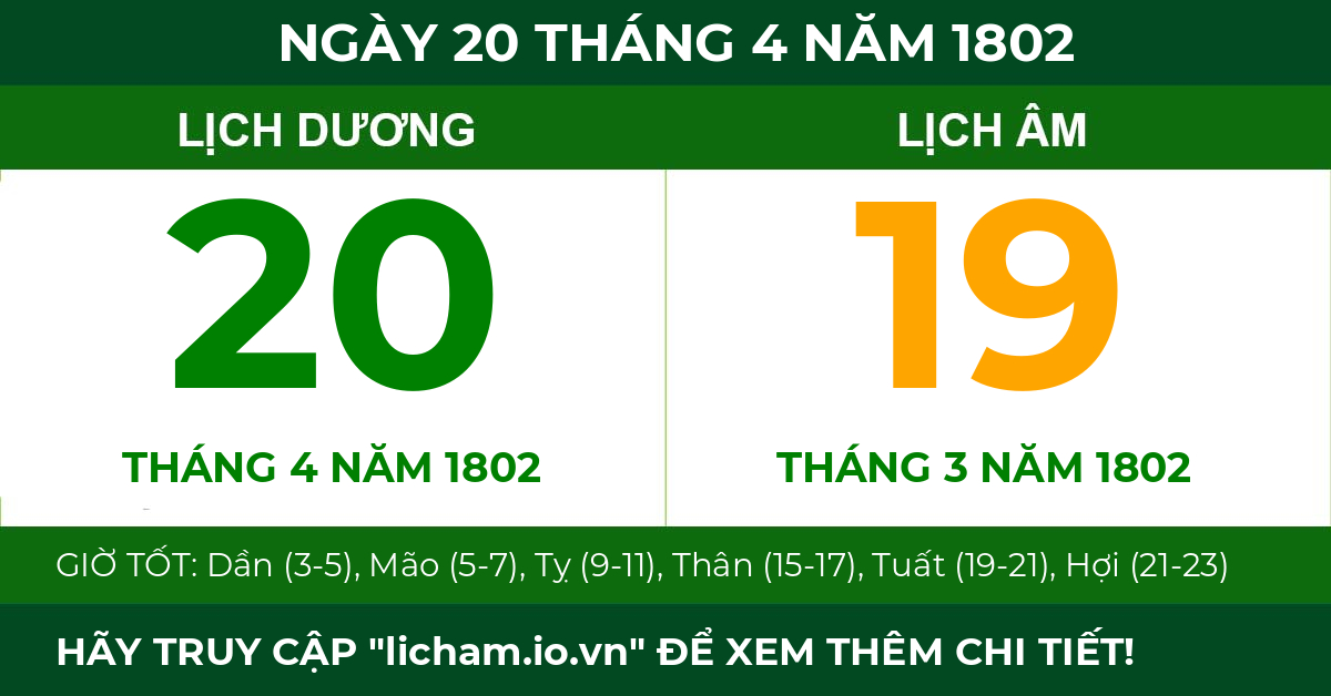 lịch âm ngày 20 tháng 4 năm 1802