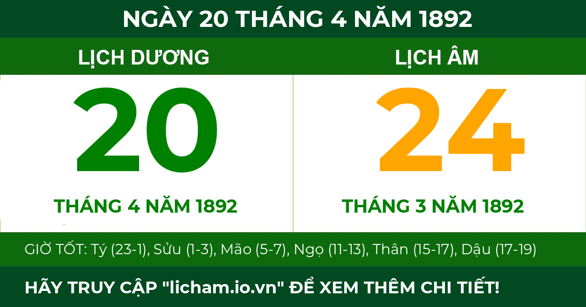lịch âm ngày 20 tháng 4 năm 1892