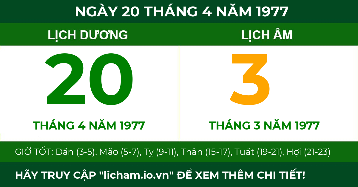 lịch âm ngày 20 tháng 4 năm 1977