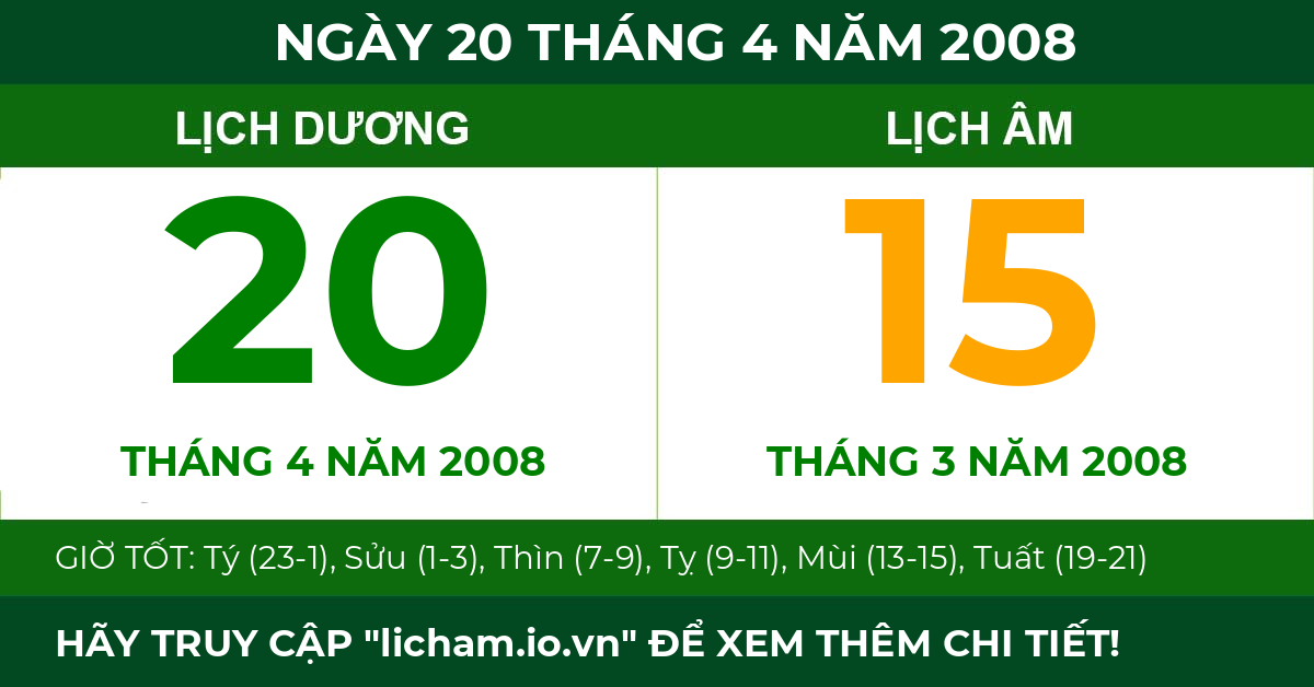lịch âm ngày 20 tháng 4 năm 2008