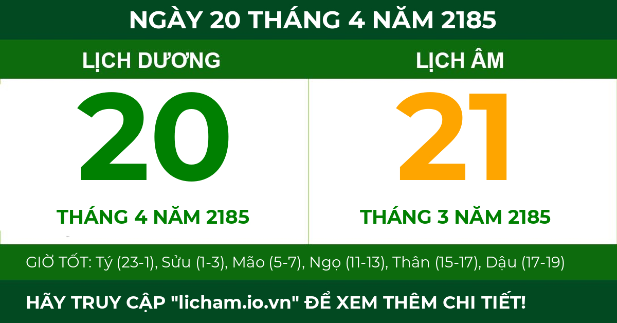 lịch âm ngày 20 tháng 4 năm 2185