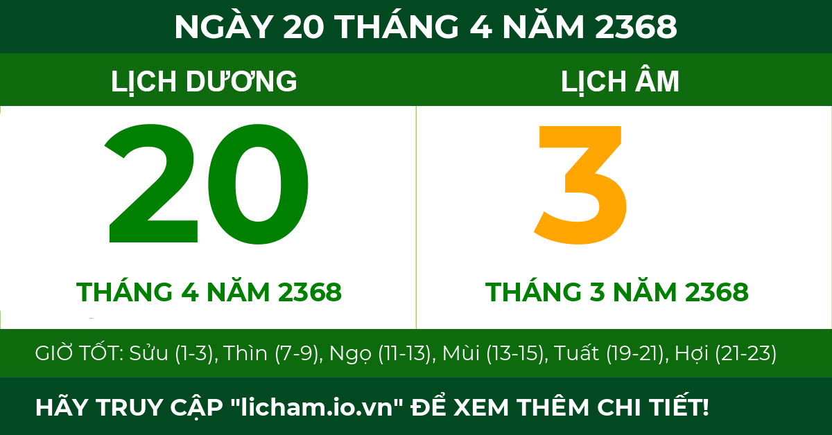 lịch âm ngày 20 tháng 4 năm 2368