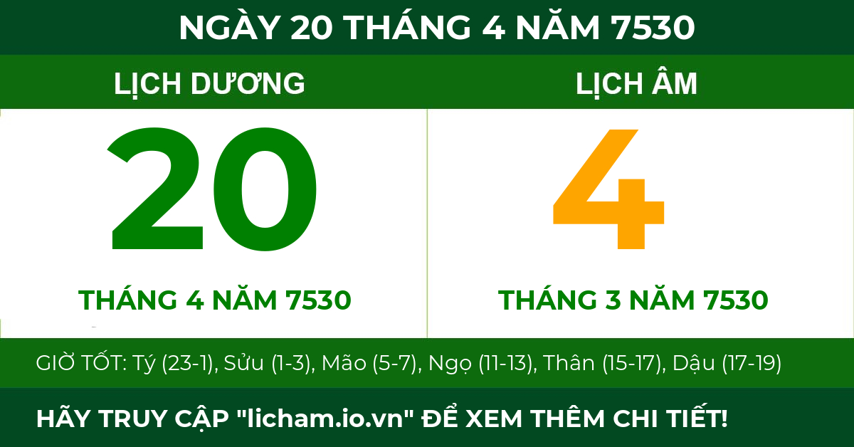 lịch âm ngày 20 tháng 4 năm 7530