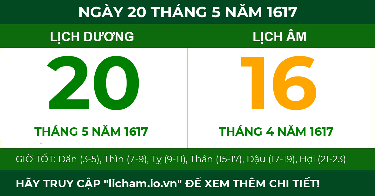lịch âm ngày 20 tháng 5 năm 1617