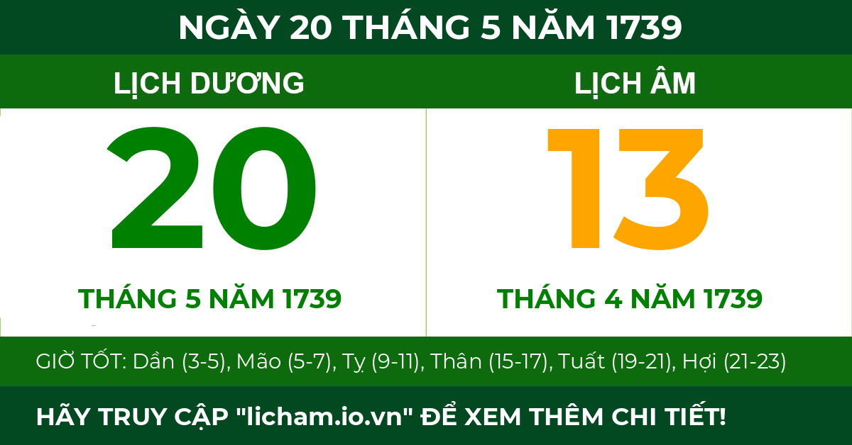 lịch âm ngày 20 tháng 5 năm 1739