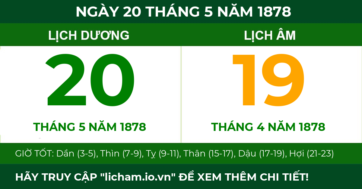 lịch âm ngày 20 tháng 5 năm 1878