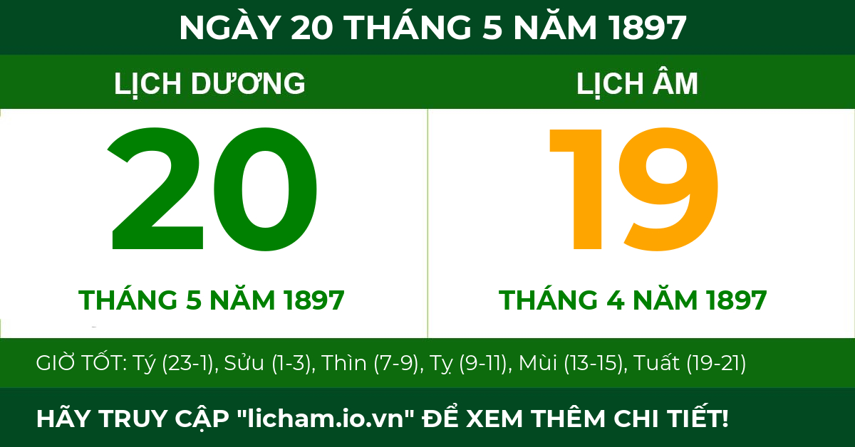 lịch âm ngày 20 tháng 5 năm 1897